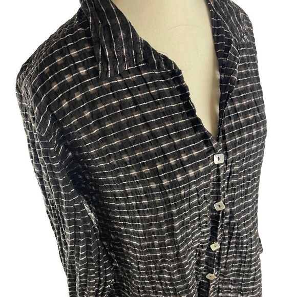 Cut Loose black & white long sleeve button up top blouse sheer sz M - Picture 2 of 9